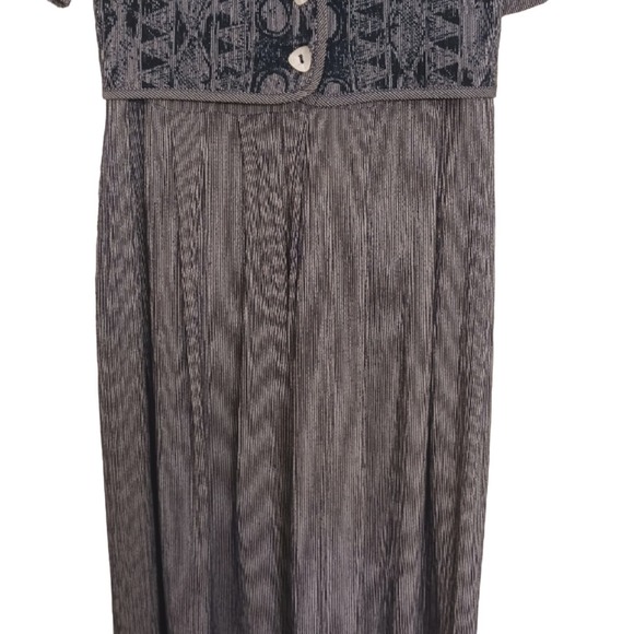 Vintage Maxi Blue Dress Tie Back Vest Crinkle Rayon MOTHER OF PEARL BUTTONS - Picture 13 of 15